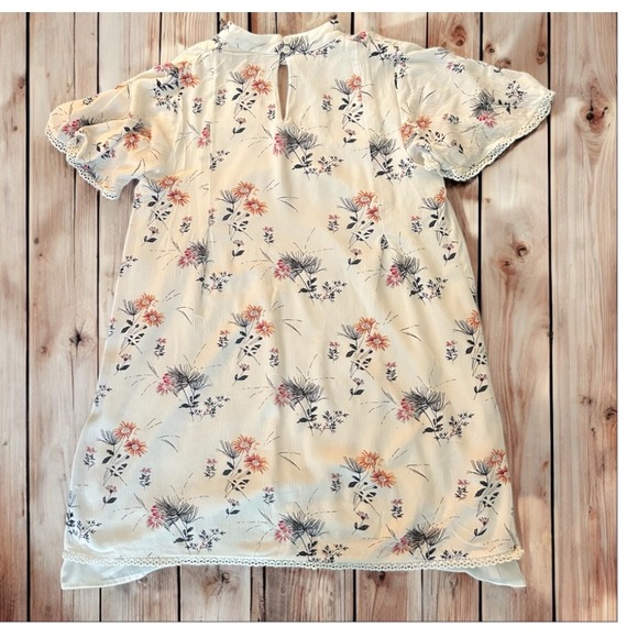 Blu Pepper Floral Print Dress Choker Neck Short Sleeve Casual White Boho - Picture 3 of 7